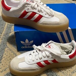 Nib Adidas White and Red Gum Sole Sneakers